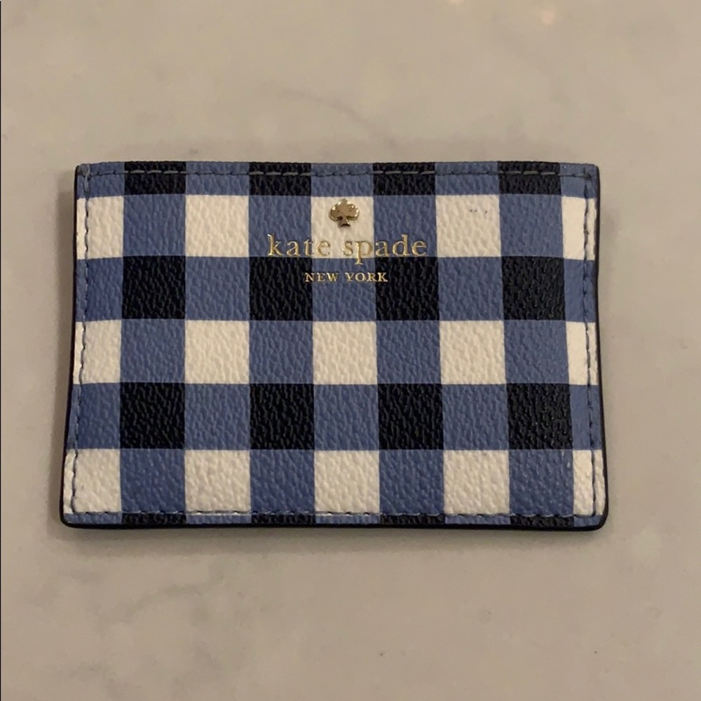 Kate Spade blue Hyde lane gingham card holder